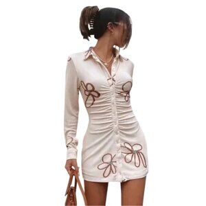 With Jean Andy Mini Dress Small Cream Chalk And Flower Long Sleeve NWT DR-1706